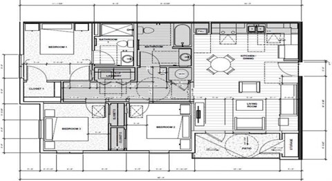 floor plan of a 3 bedroom unit